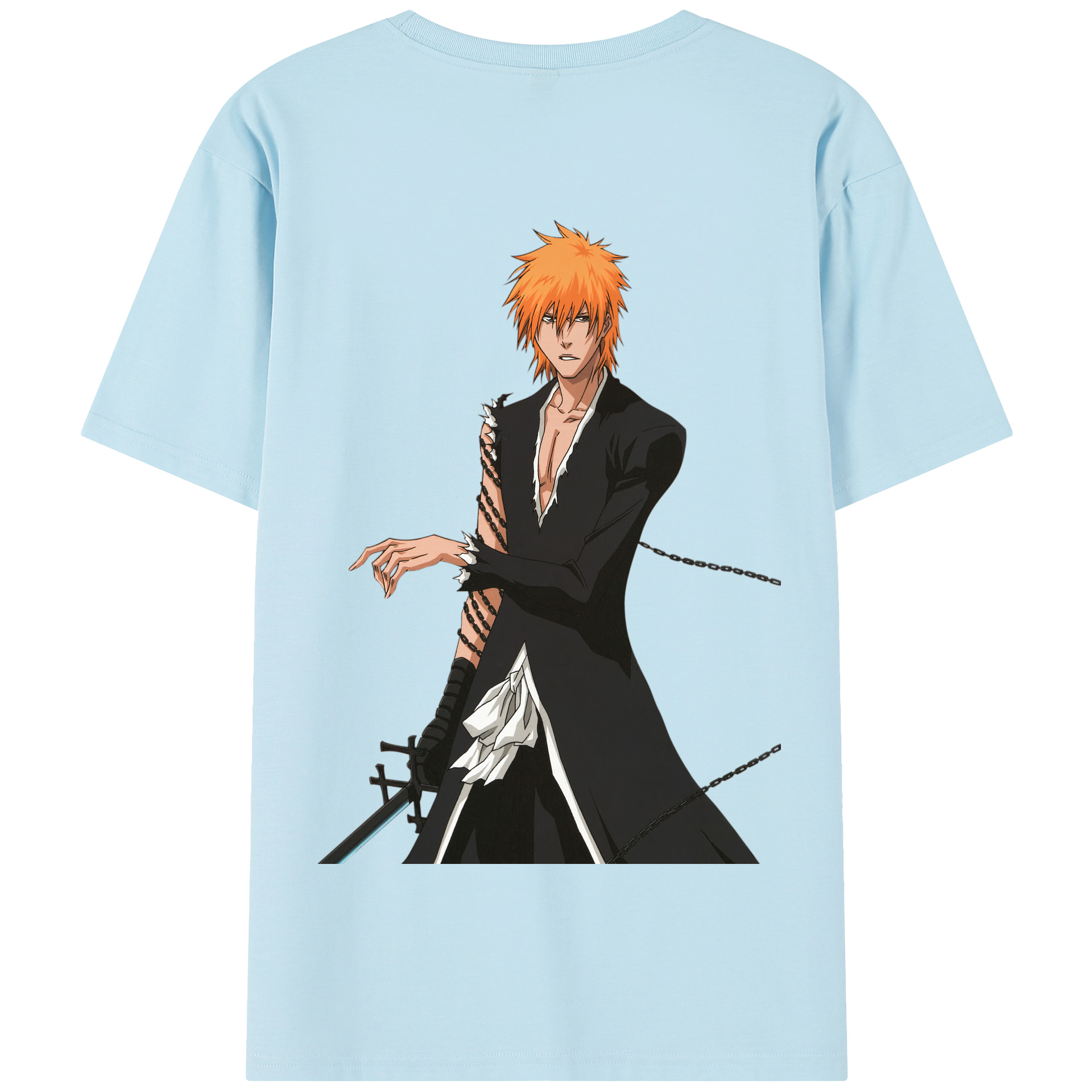 （画像用） ブリーチ 黒崎一護（くろさき いちご）BLEACH Kurosaki Ichigo 綿100％半袖Tシャツ（背面プリント）